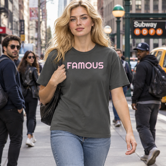 FAMOUS Puff Pink Text Color Comfort T-Shirt
