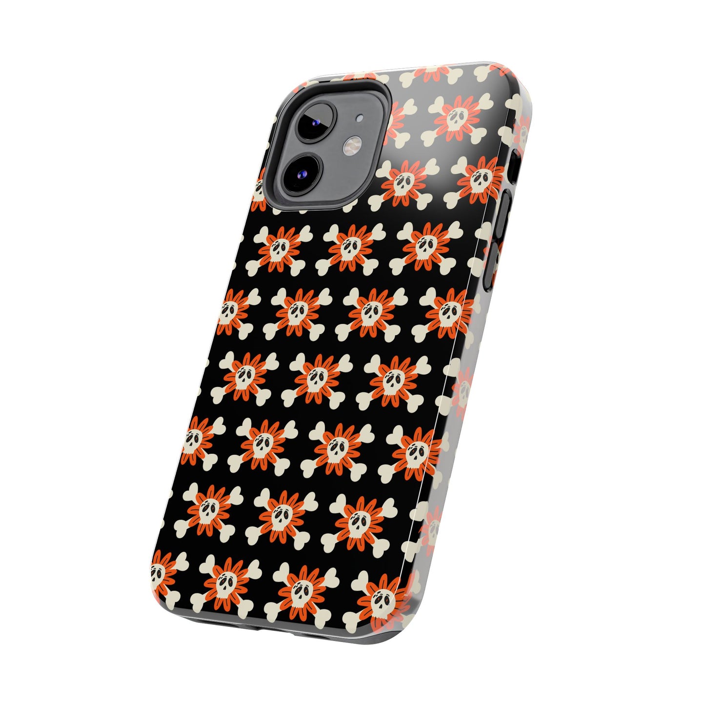 Skull Crossbones and Orange Flower Tough Phone Cases