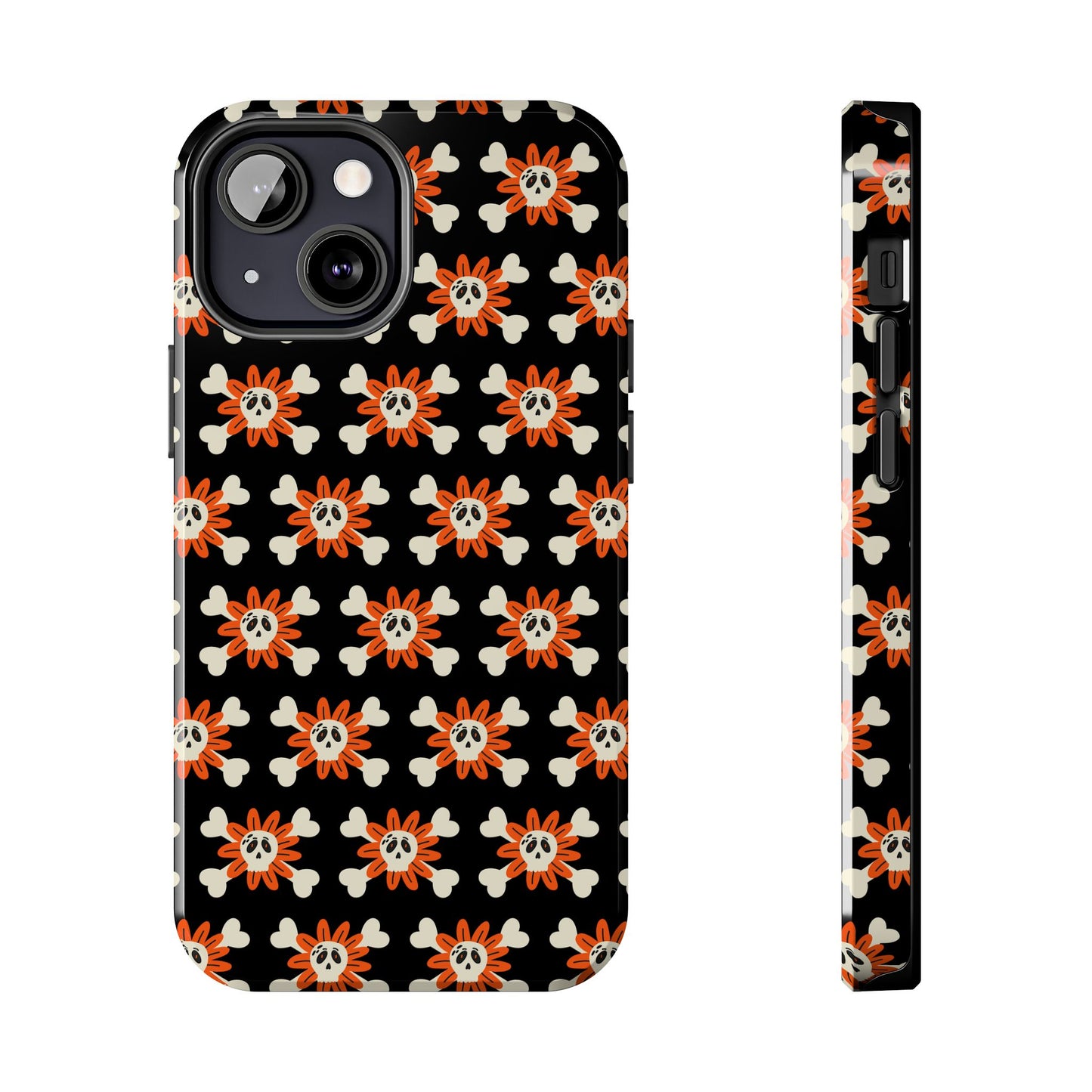 Skull Crossbones and Orange Flower Tough Phone Cases