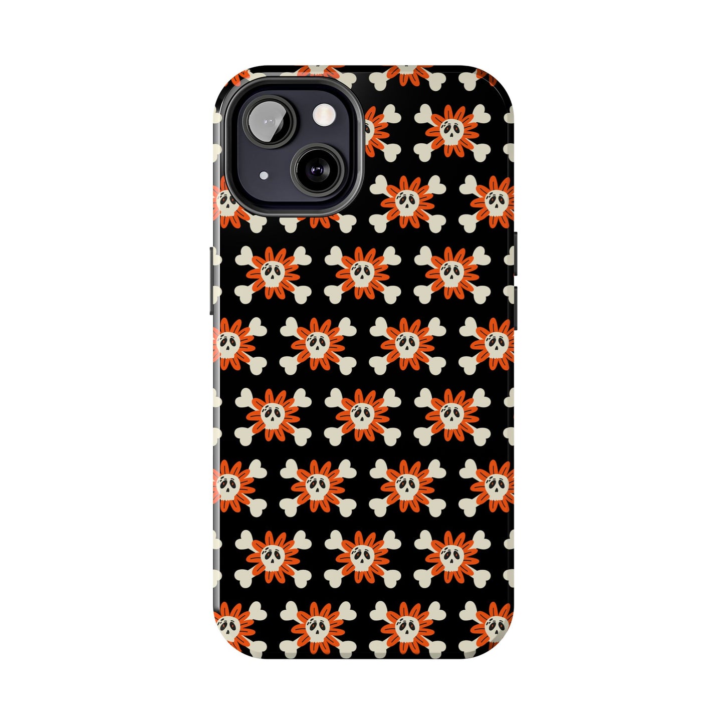 Skull Crossbones and Orange Flower Tough Phone Cases