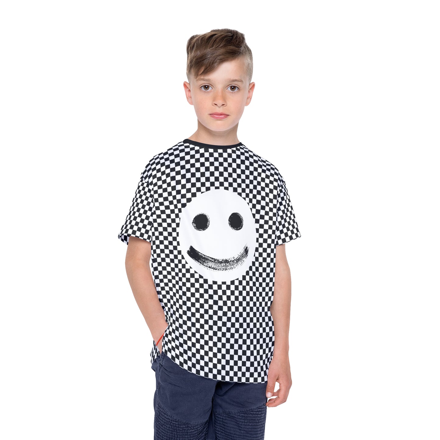 Kids Sports Jersey Black White Checkered with Lighting Strike