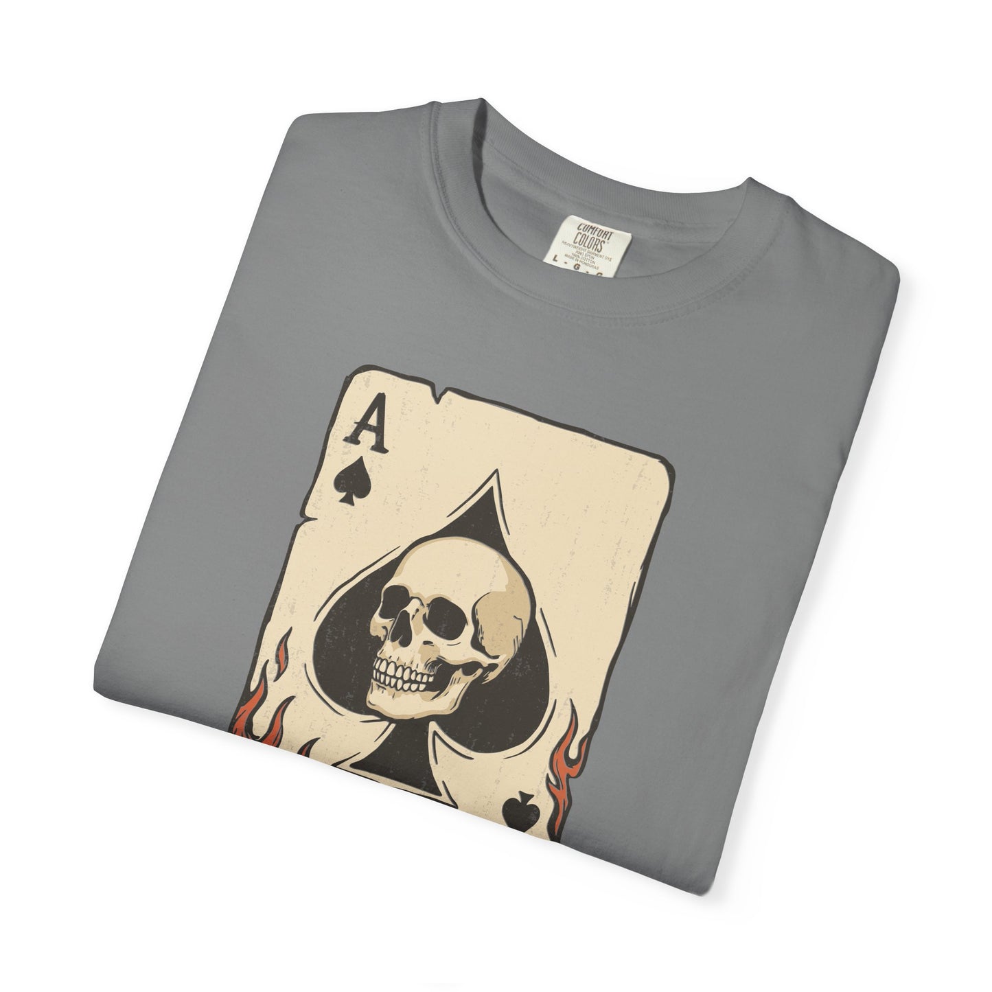 Vintage Ace Card with Skull and Flames Comfort Graphic Tee