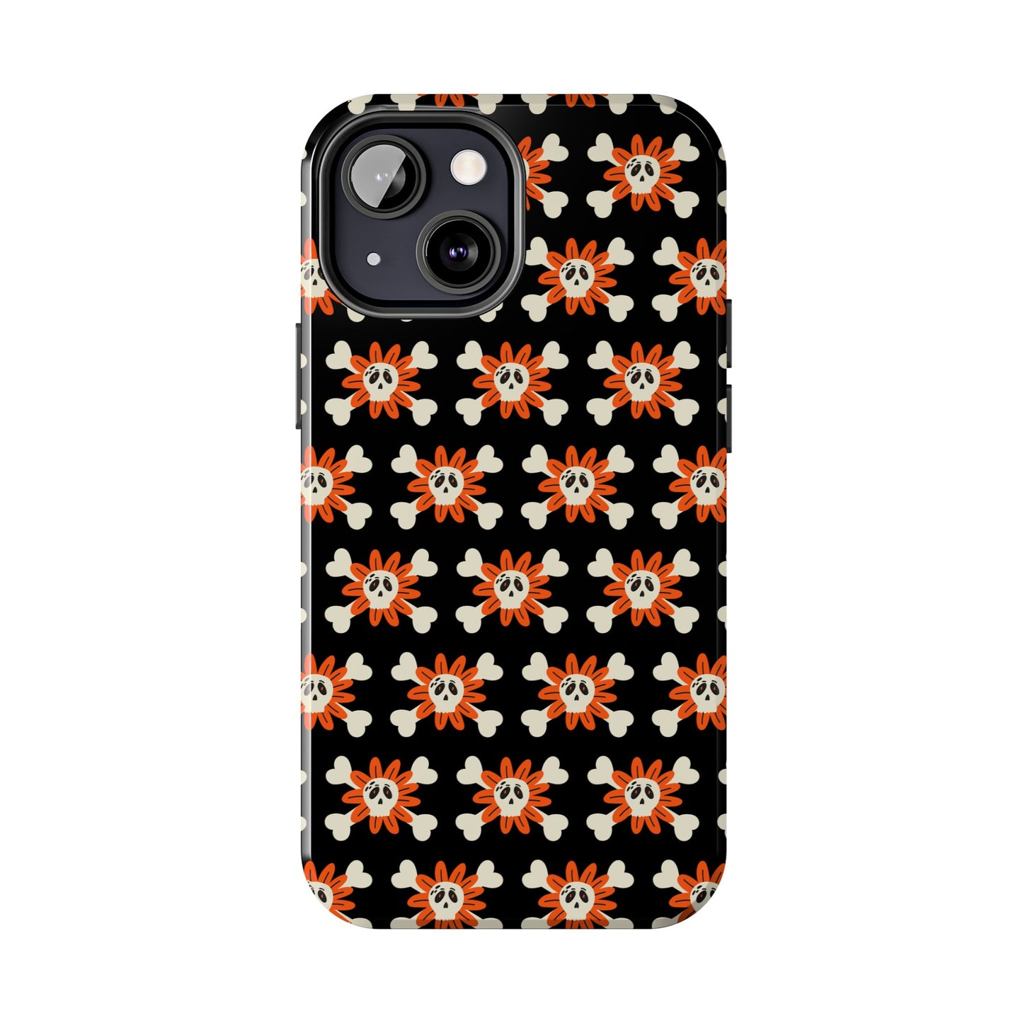 Skull Crossbones and Orange Flower Tough Phone Cases