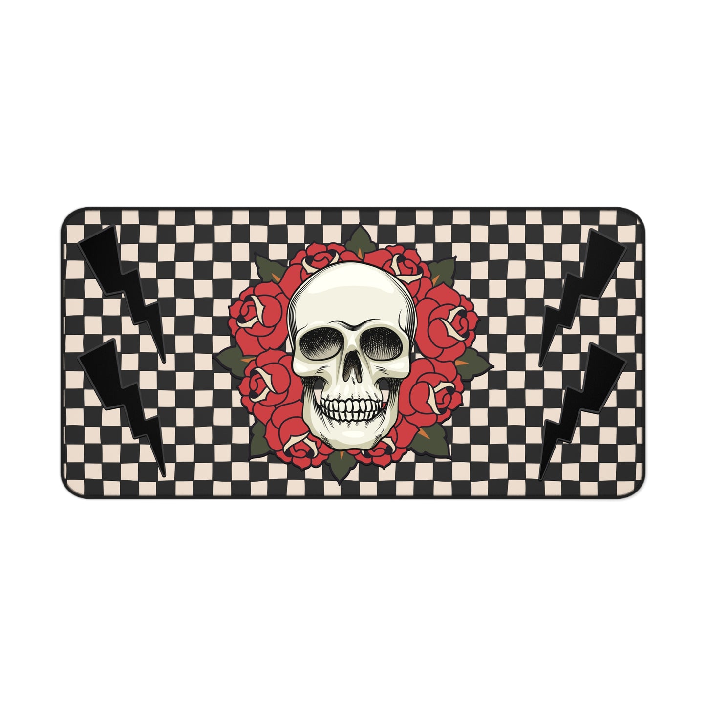 Skull Rose Lighting Check Desk Mat