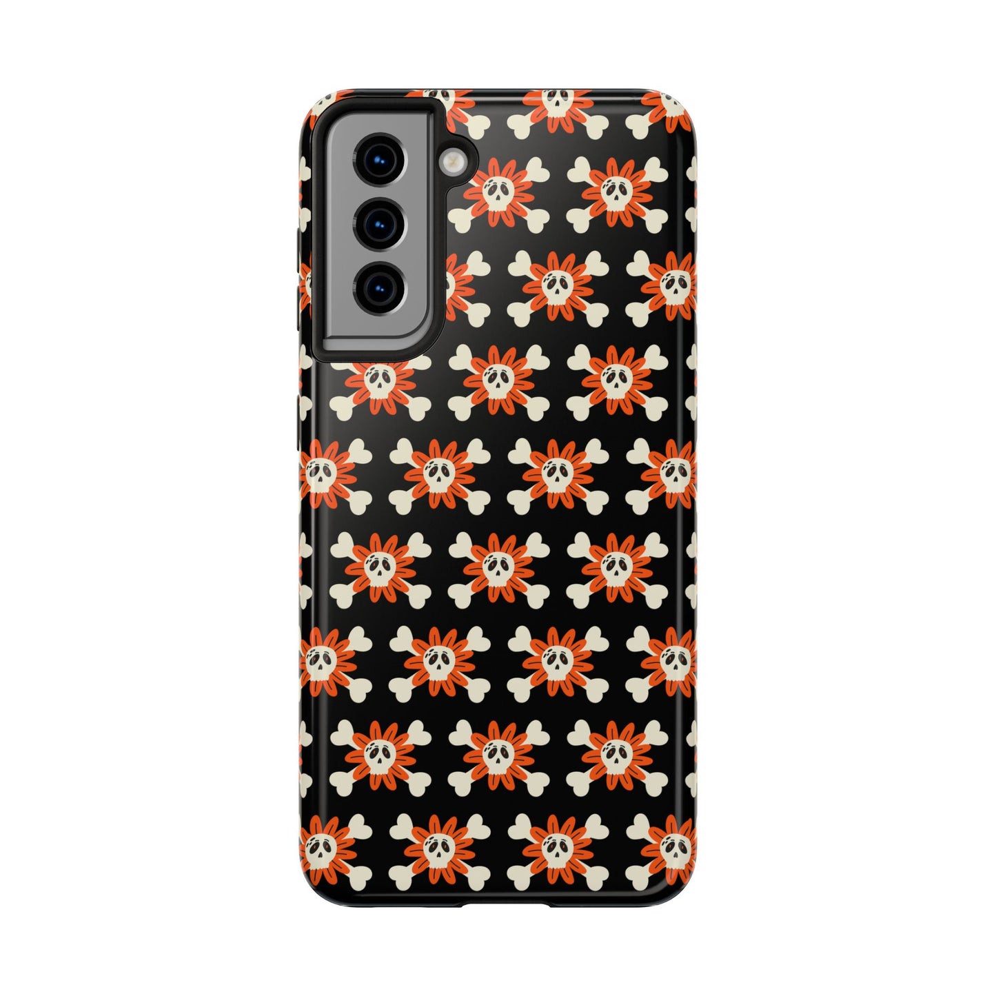 Skull Crossbones and Orange Flower Tough Phone Cases