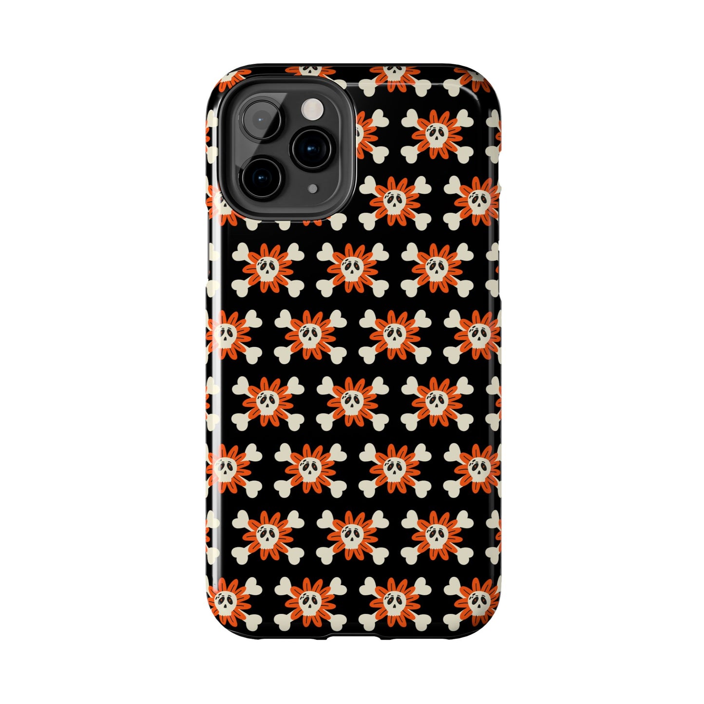 Skull Crossbones and Orange Flower Tough Phone Cases