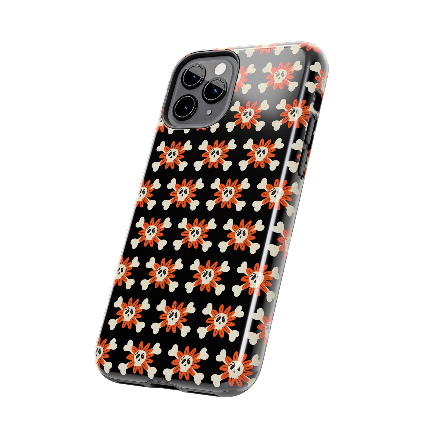 Skull Crossbones and Orange Flower Tough Phone Cases