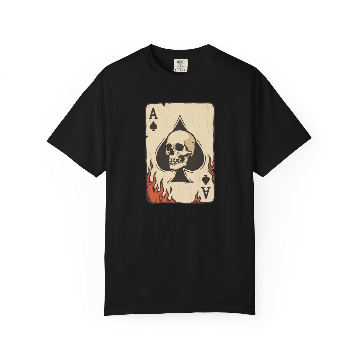 Vintage Ace Card with Skull and Flames Comfort Graphic Tee