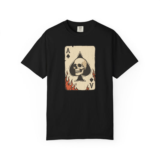 Vintage Ace Card with Skull and Flames Comfort Graphic Tee