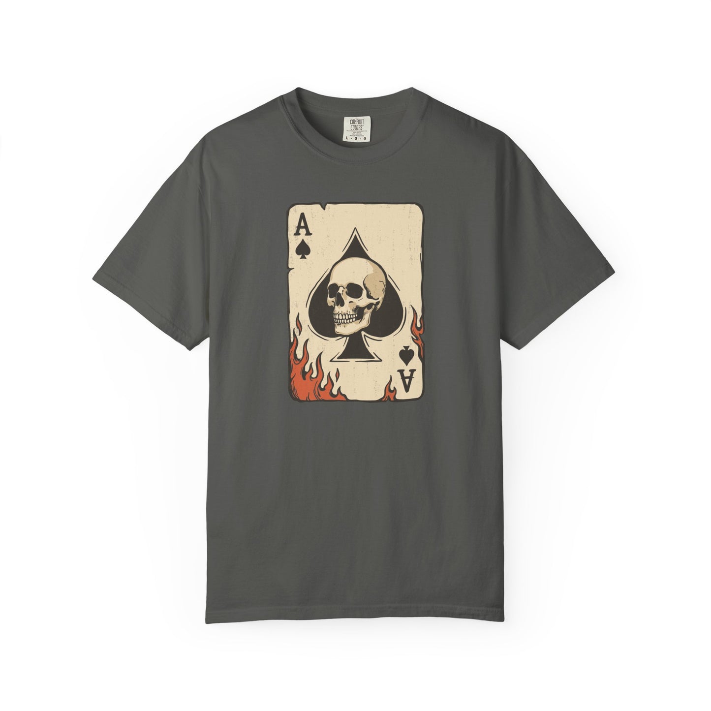 Vintage Ace Card with Skull and Flames Comfort Graphic Tee