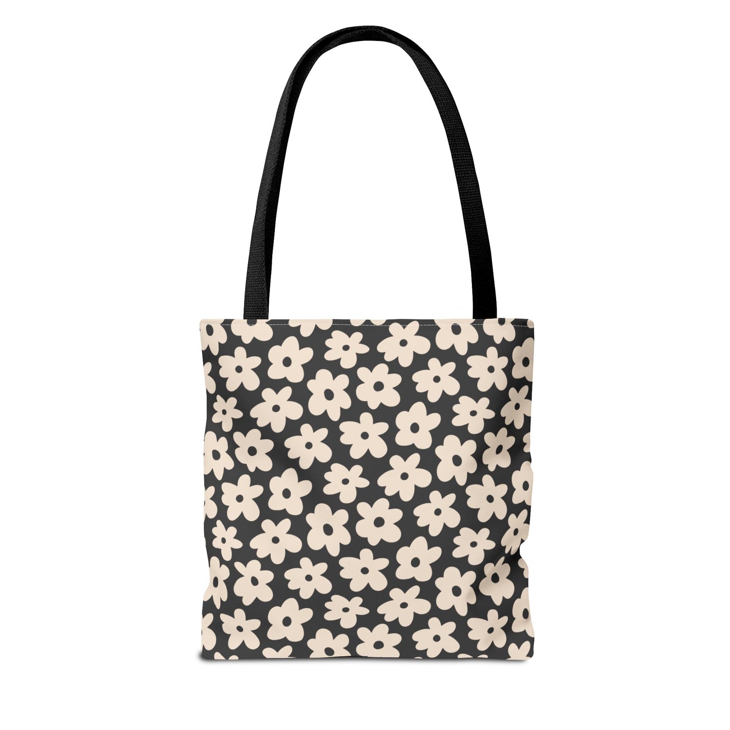 Black and Tan Retro Flower Tote Bag 3 sizes