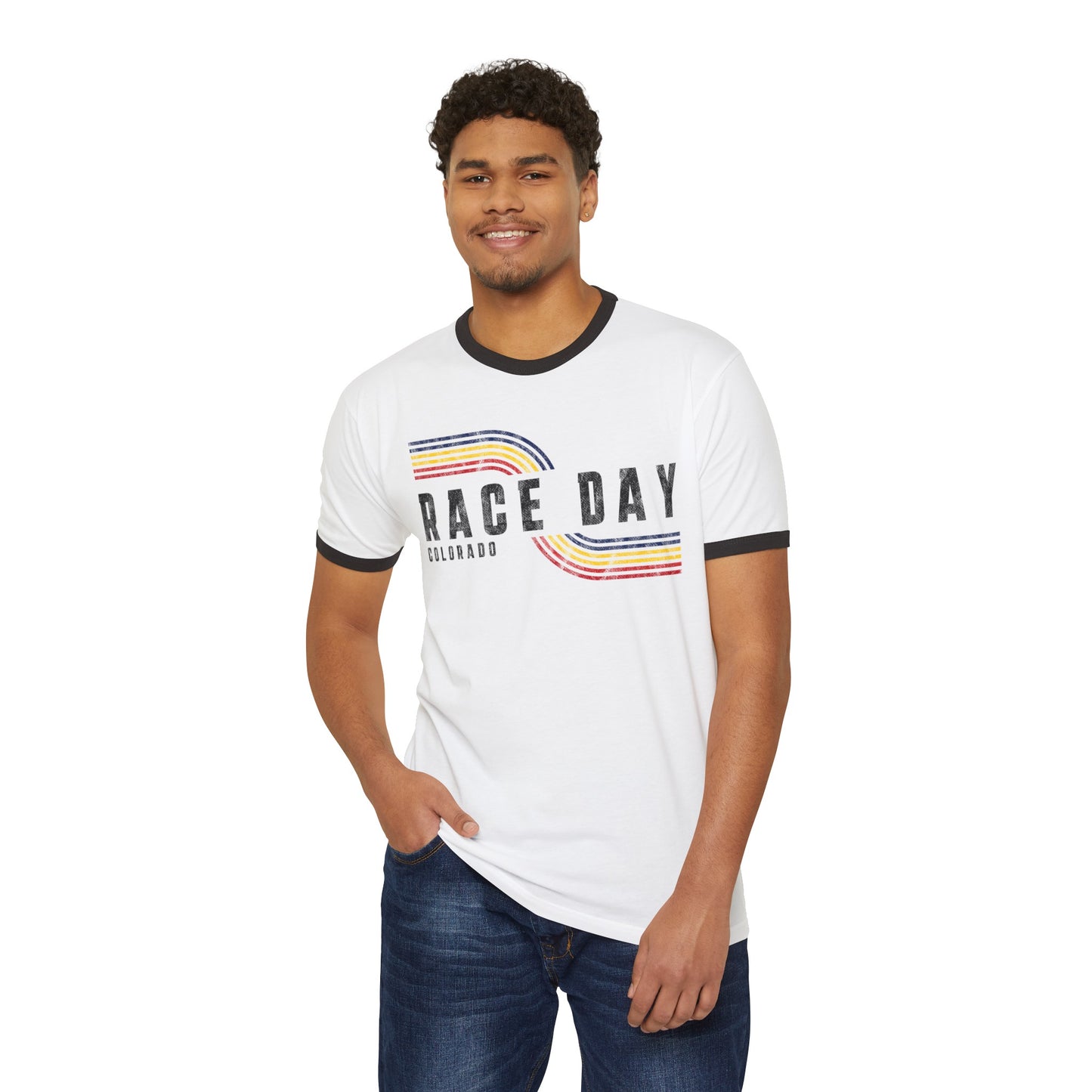 Colorado Race Day Retro Unisex Cotton Ringer T-Shirt