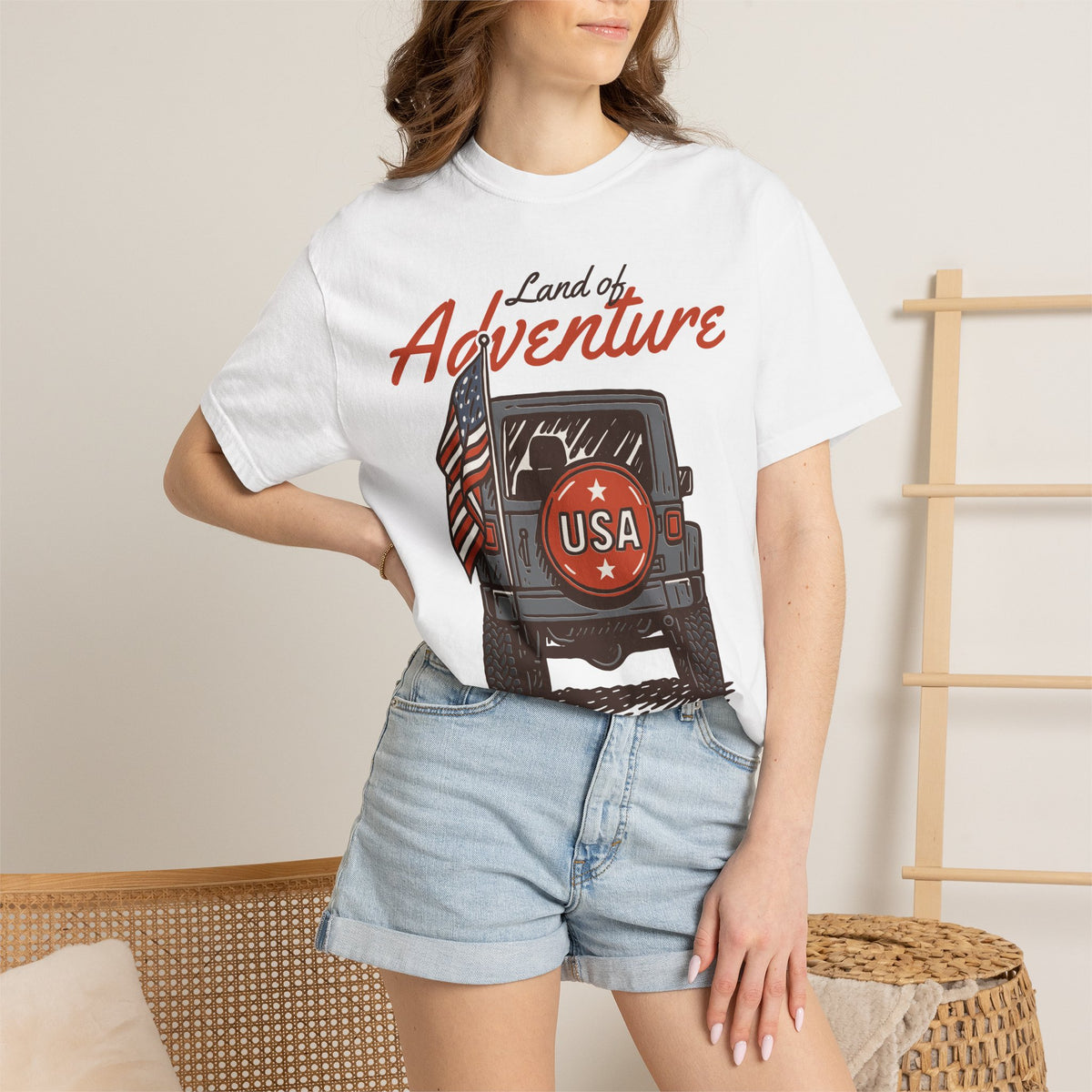 Land of Adventure USA T-Shirt — Patriotic Jeep Off-Road Graphic Tee