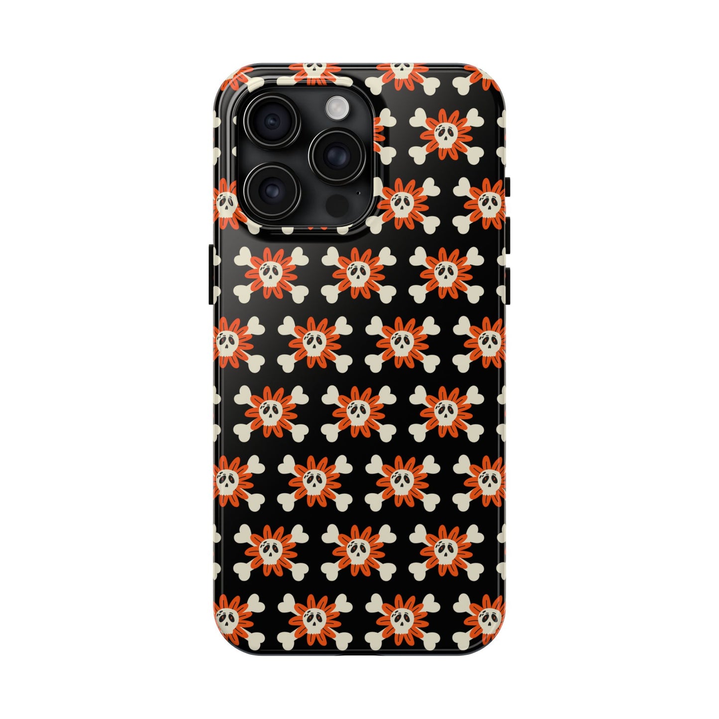 Skull Crossbones and Orange Flower Tough Phone Cases