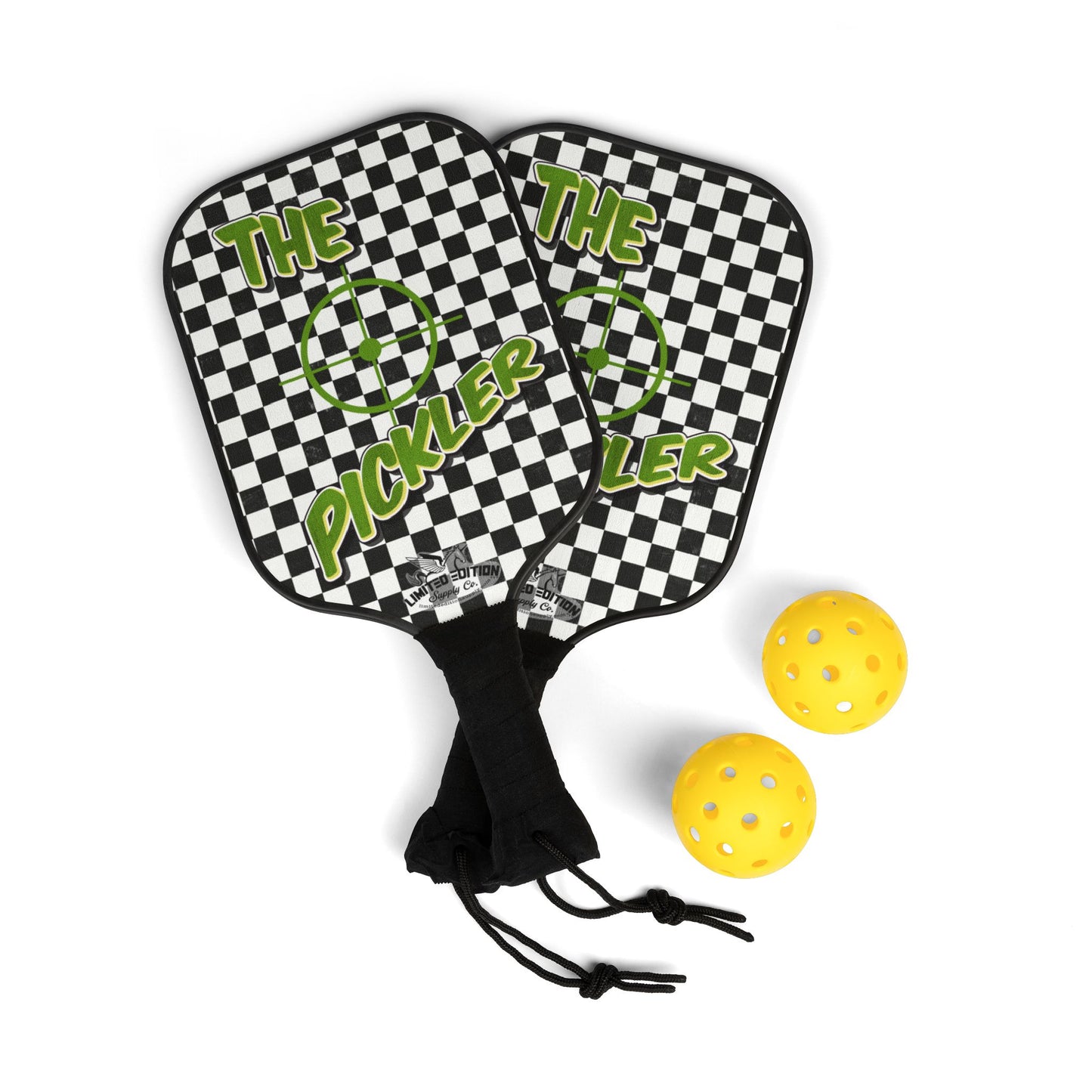 Pickleball Paddle Set – "The Pickler" Checkered Design with 2 Balls