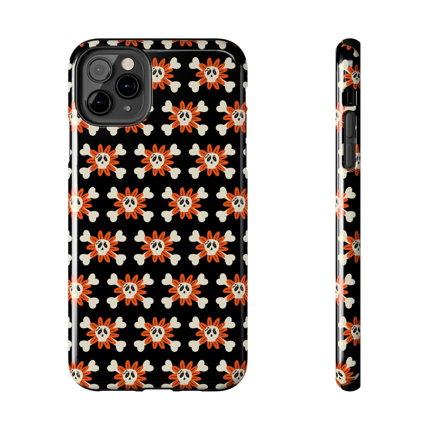 Skull Crossbones and Orange Flower Tough Phone Cases