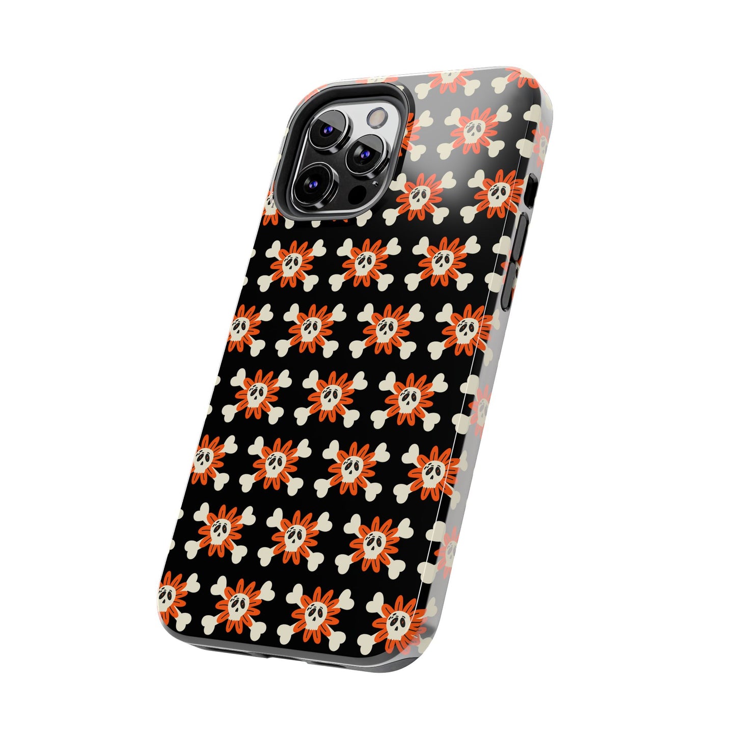 Skull Crossbones and Orange Flower Tough Phone Cases