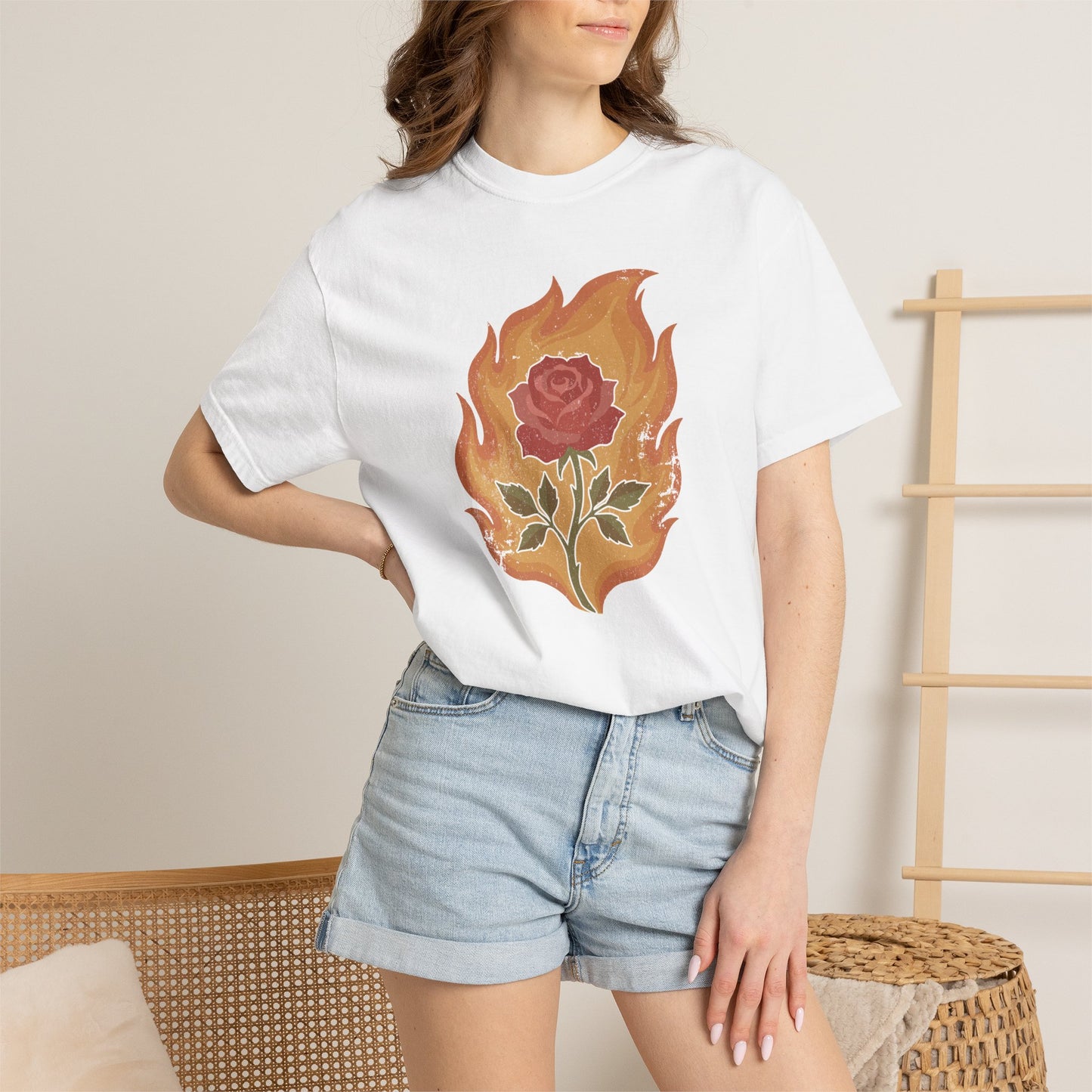 Vintage Fire Rose Comfort Graphic Tee