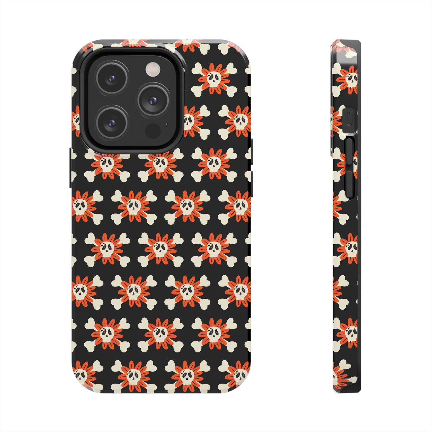 Skull Crossbones and Orange Flower Tough Phone Cases