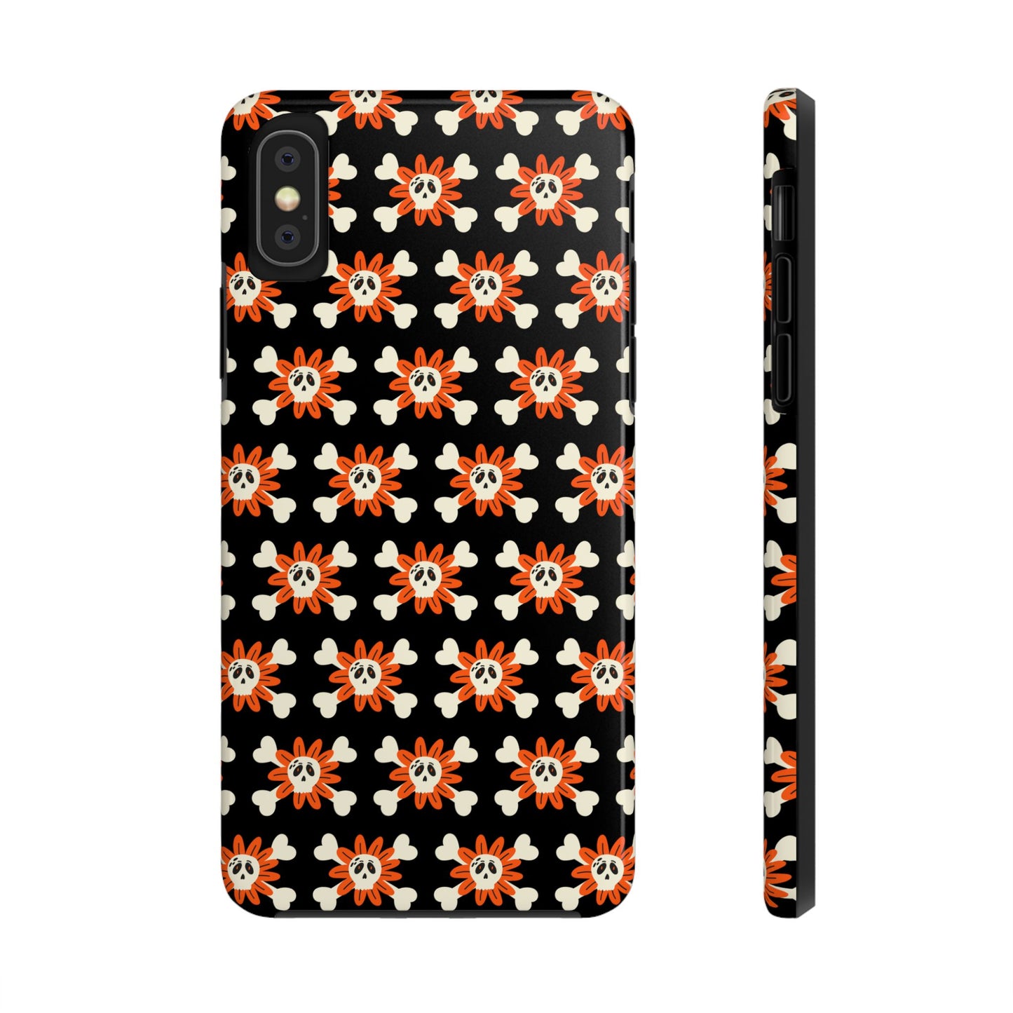 Skull Crossbones and Orange Flower Tough Phone Cases