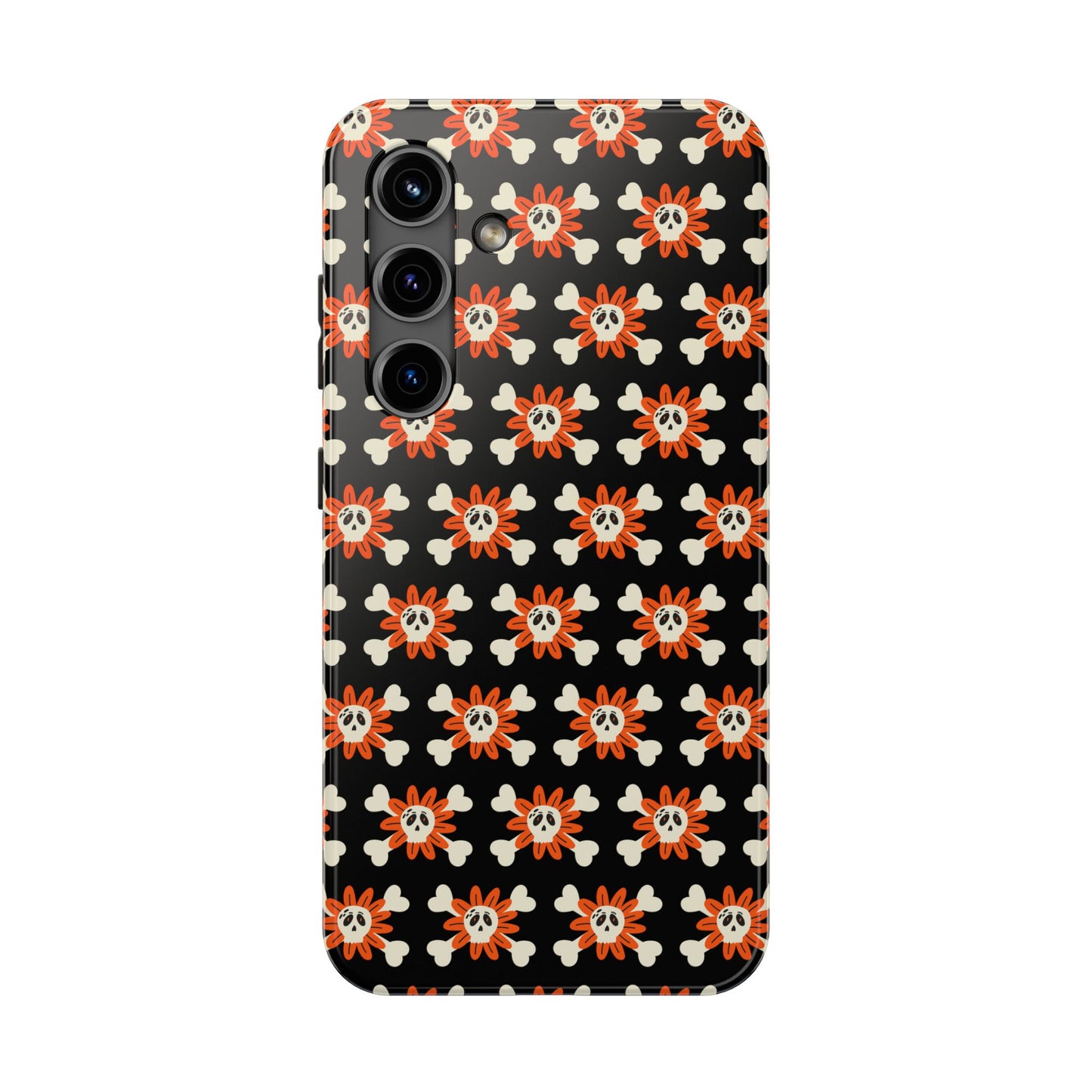 Skull Crossbones and Orange Flower Tough Phone Cases