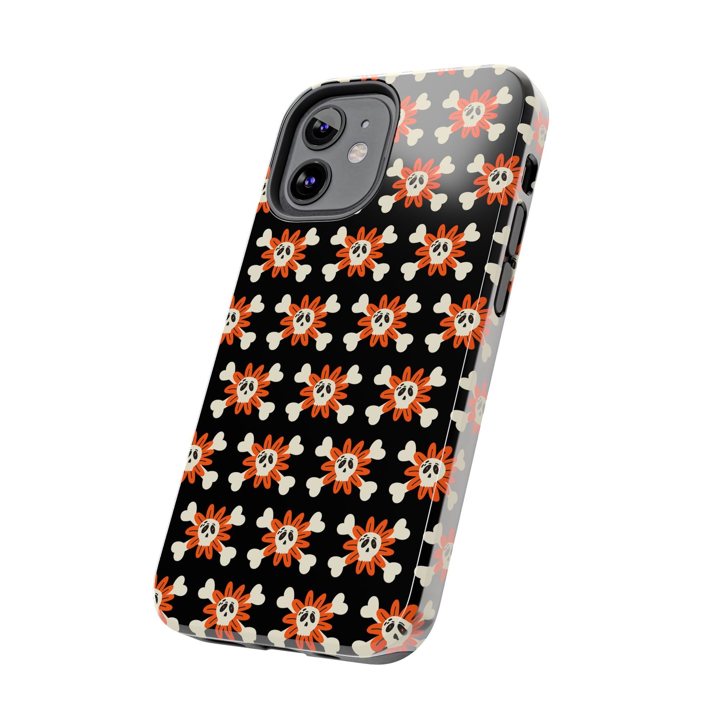 Skull Crossbones and Orange Flower Tough Phone Cases