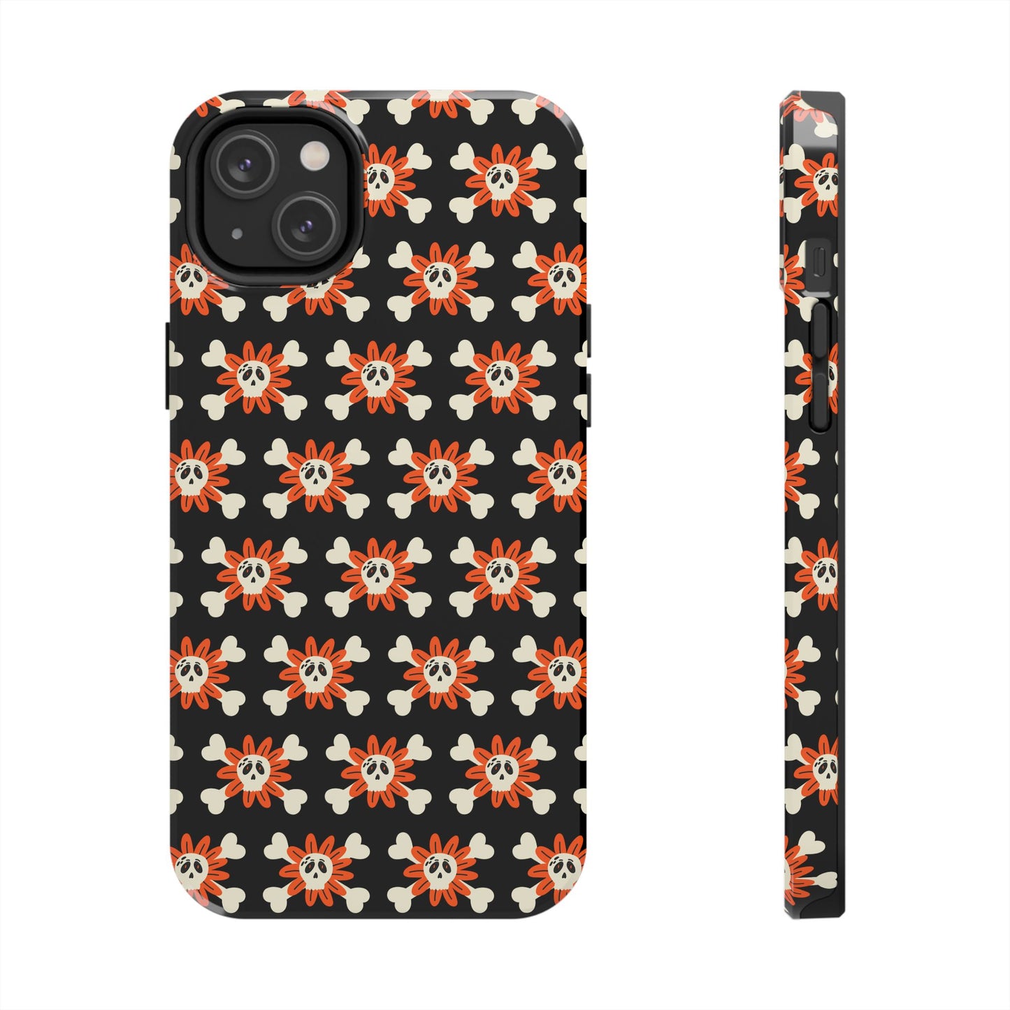 Skull Crossbones and Orange Flower Tough Phone Cases