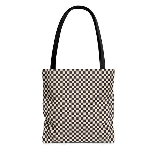 Check Tote Bag - Black and Tan Plaid Design