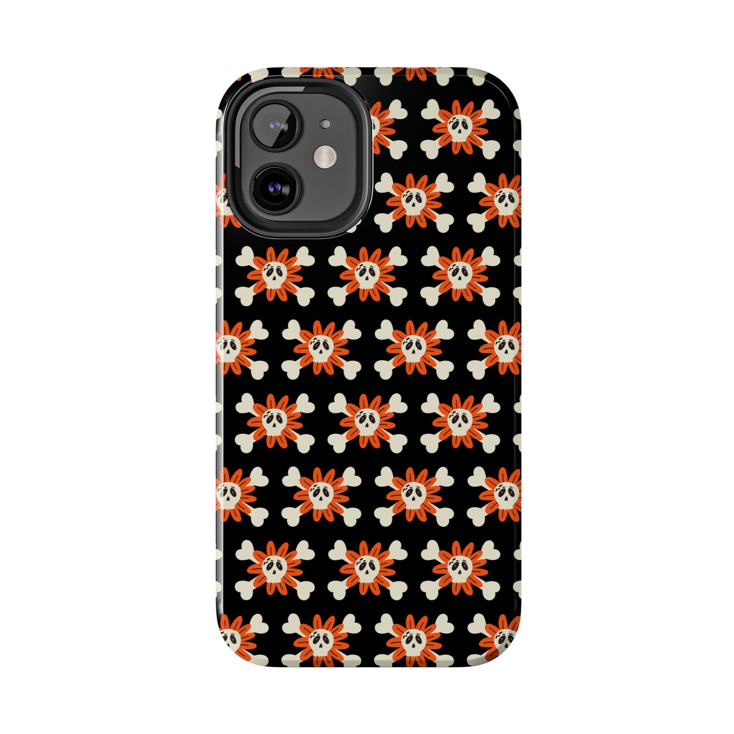 Skull Crossbones and Orange Flower Tough Phone Cases