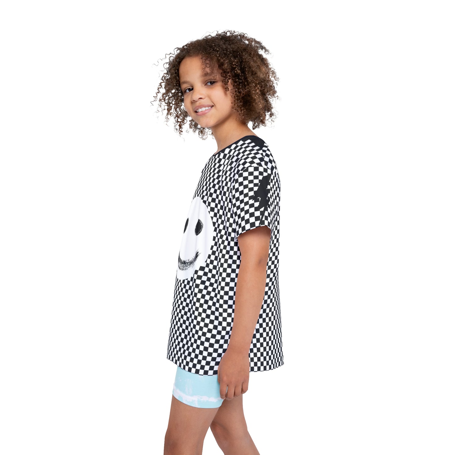 Kids Sports Jersey Black White Checkered with Lighting Strike