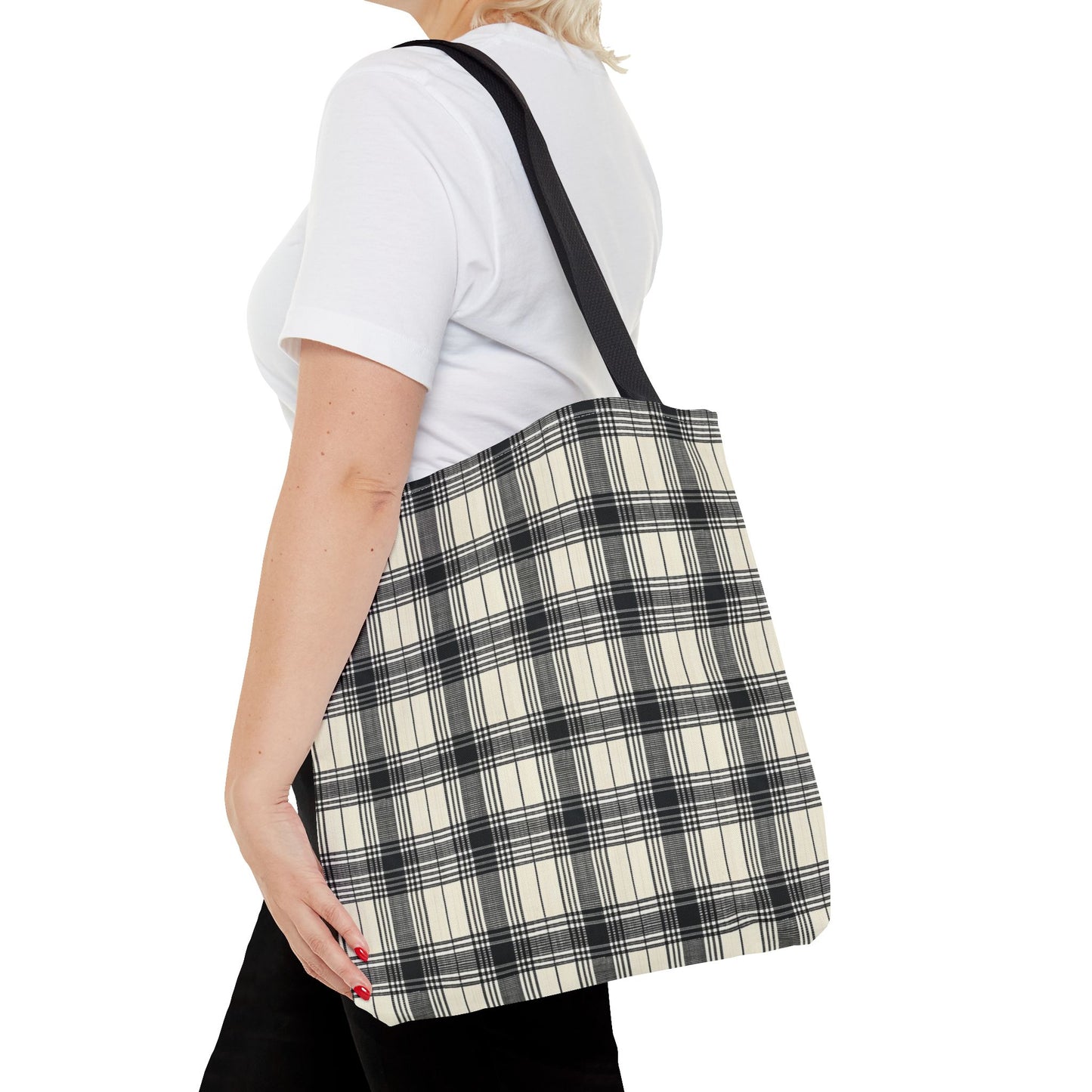 Black and Tan Plaid Tote Bag 3 sizes