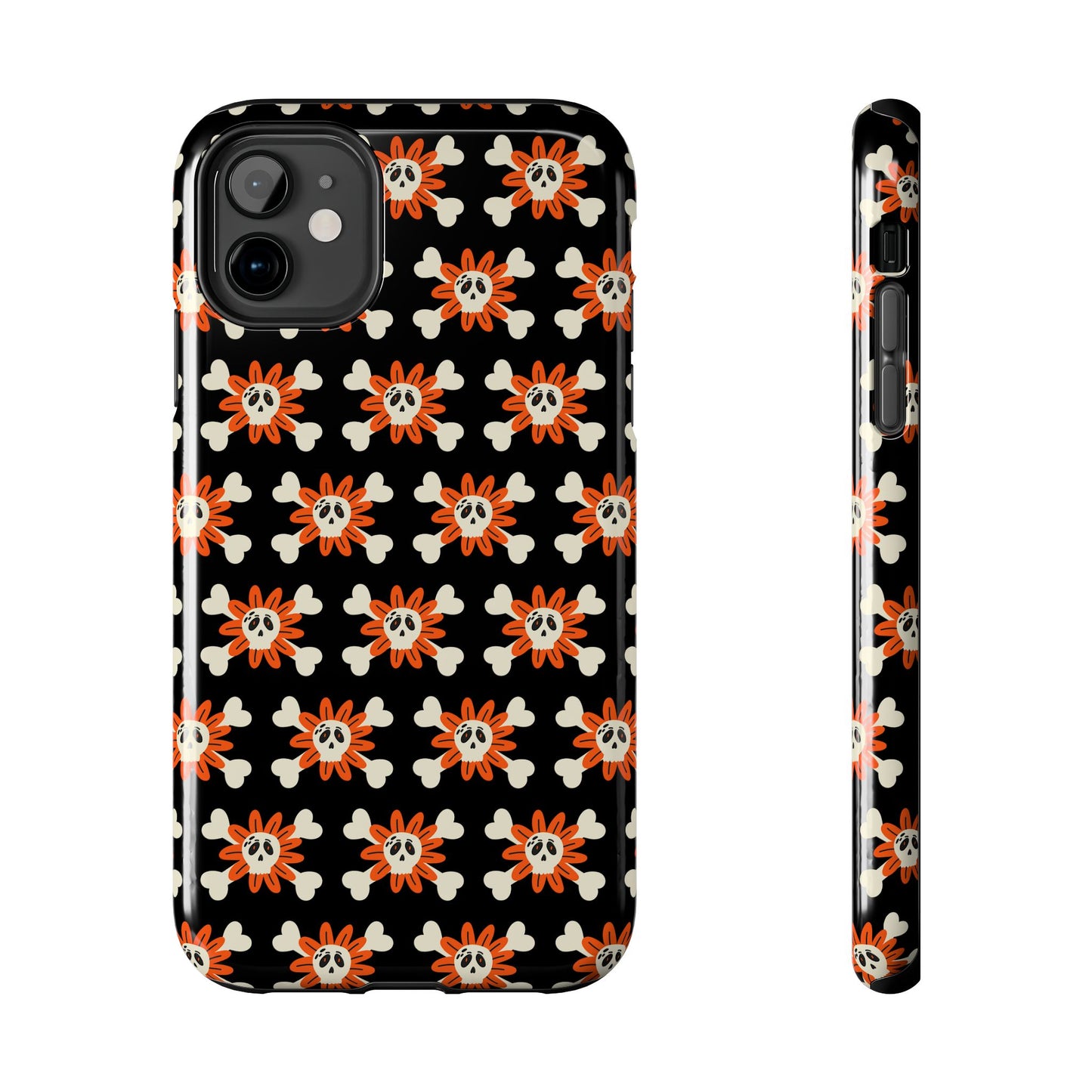 Skull Crossbones and Orange Flower Tough Phone Cases