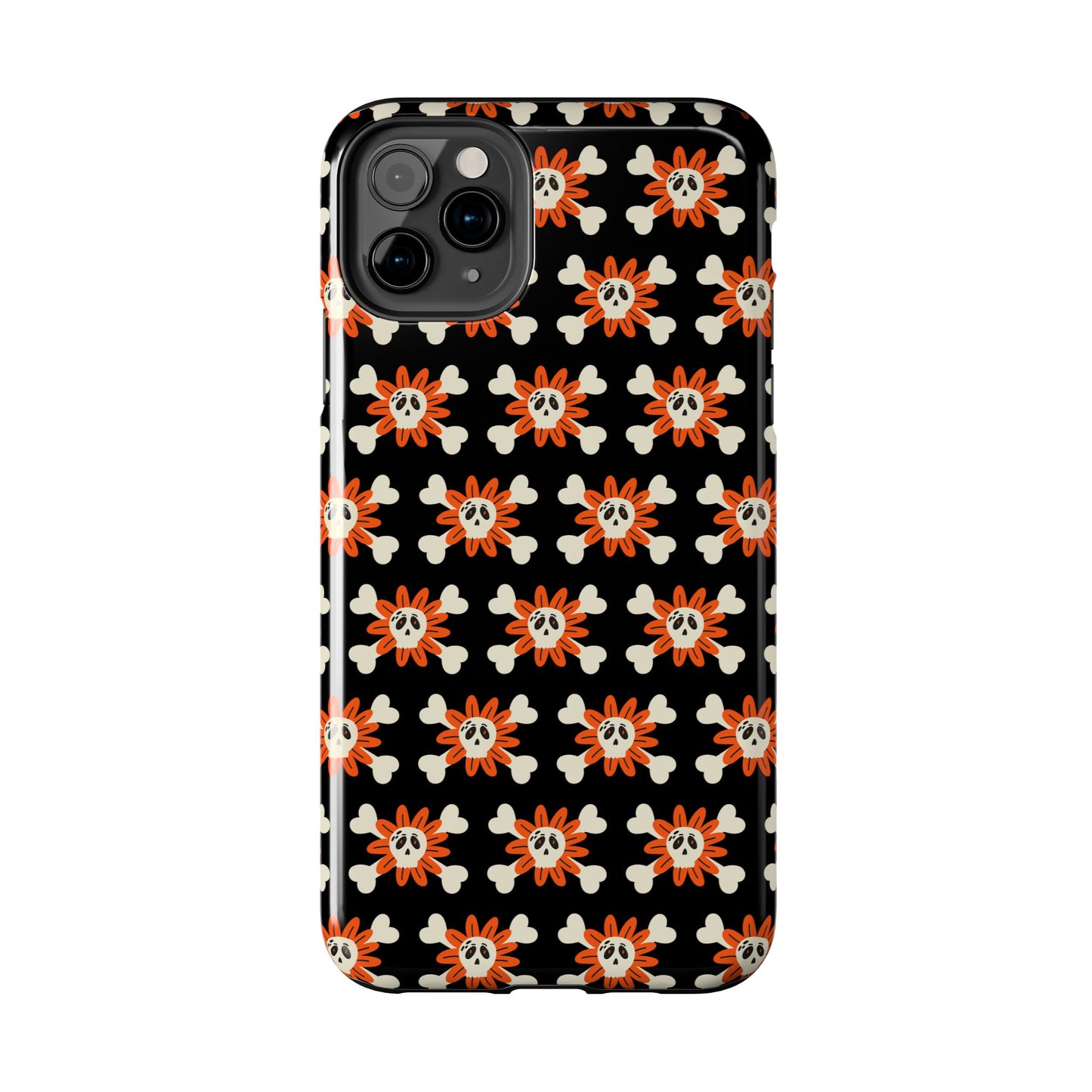 Skull Crossbones and Orange Flower Tough Phone Cases