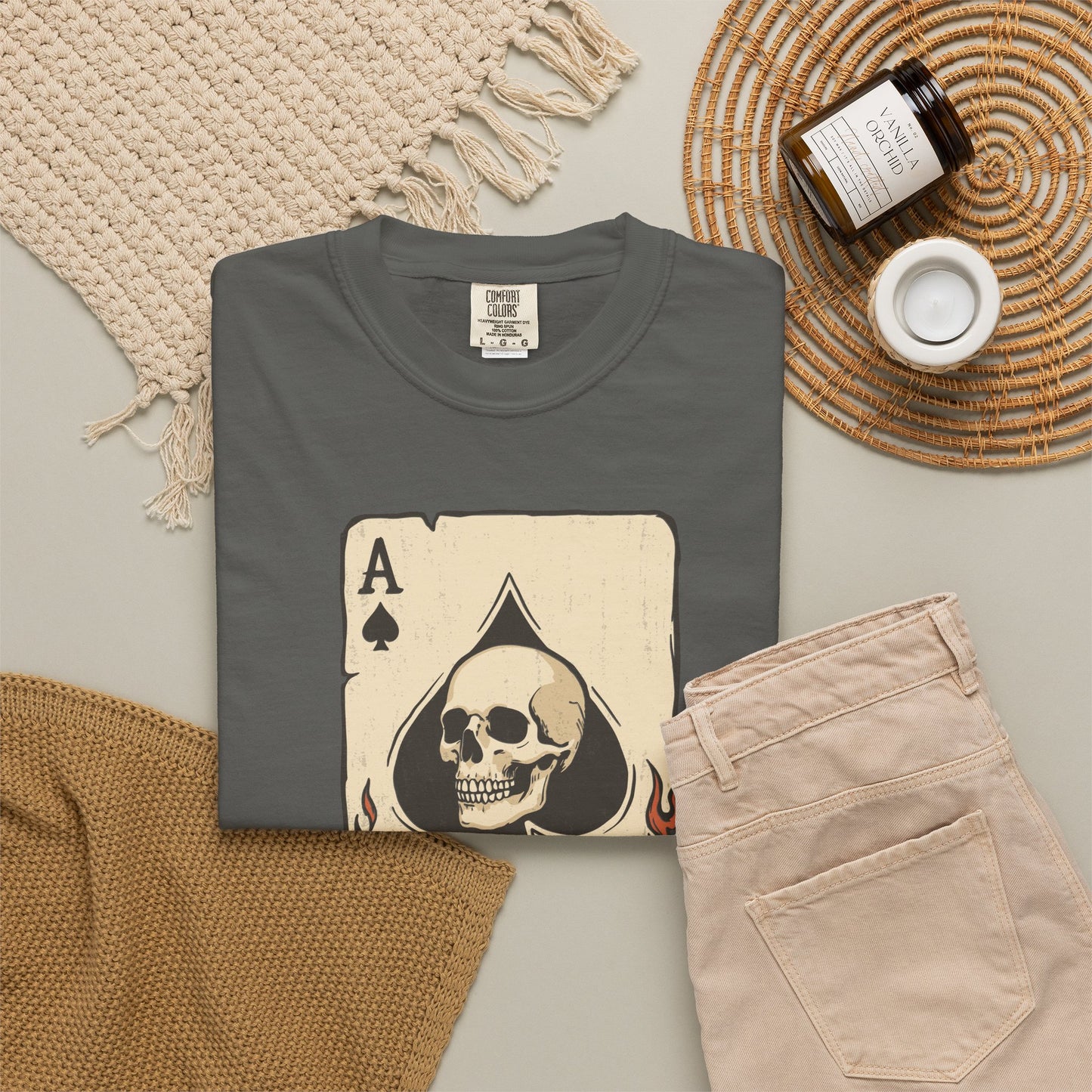 Vintage Ace Card with Skull and Flames Comfort Graphic Tee