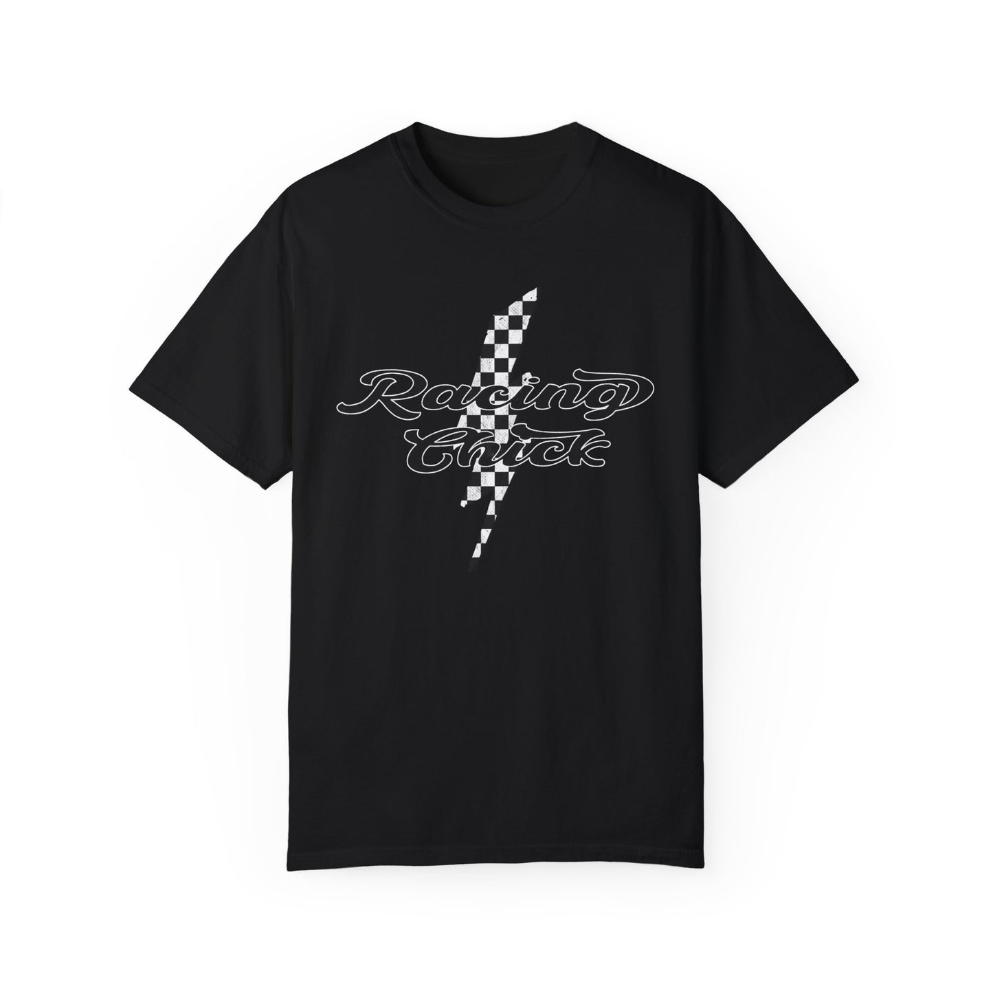 Racing Chick Black and White Check Lighting Color Comfort Tshirt