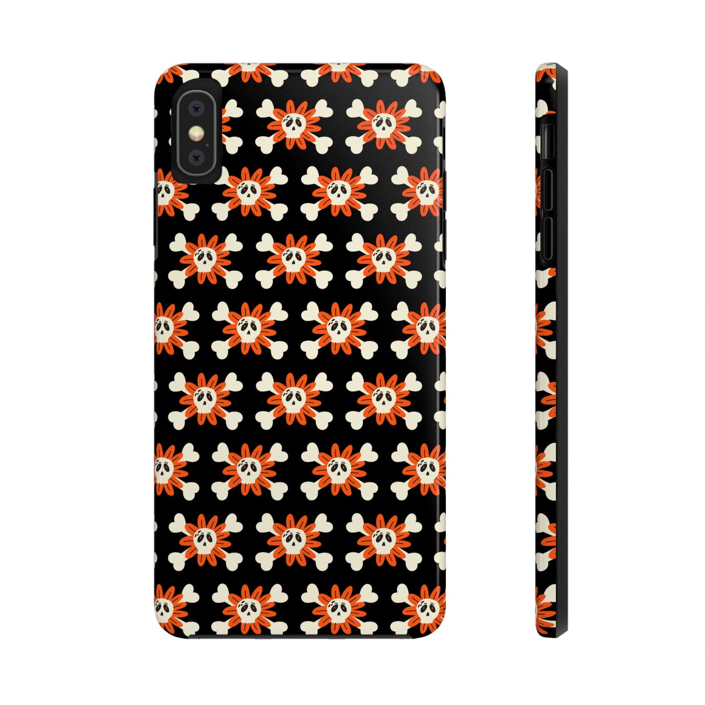 Skull Crossbones and Orange Flower Tough Phone Cases