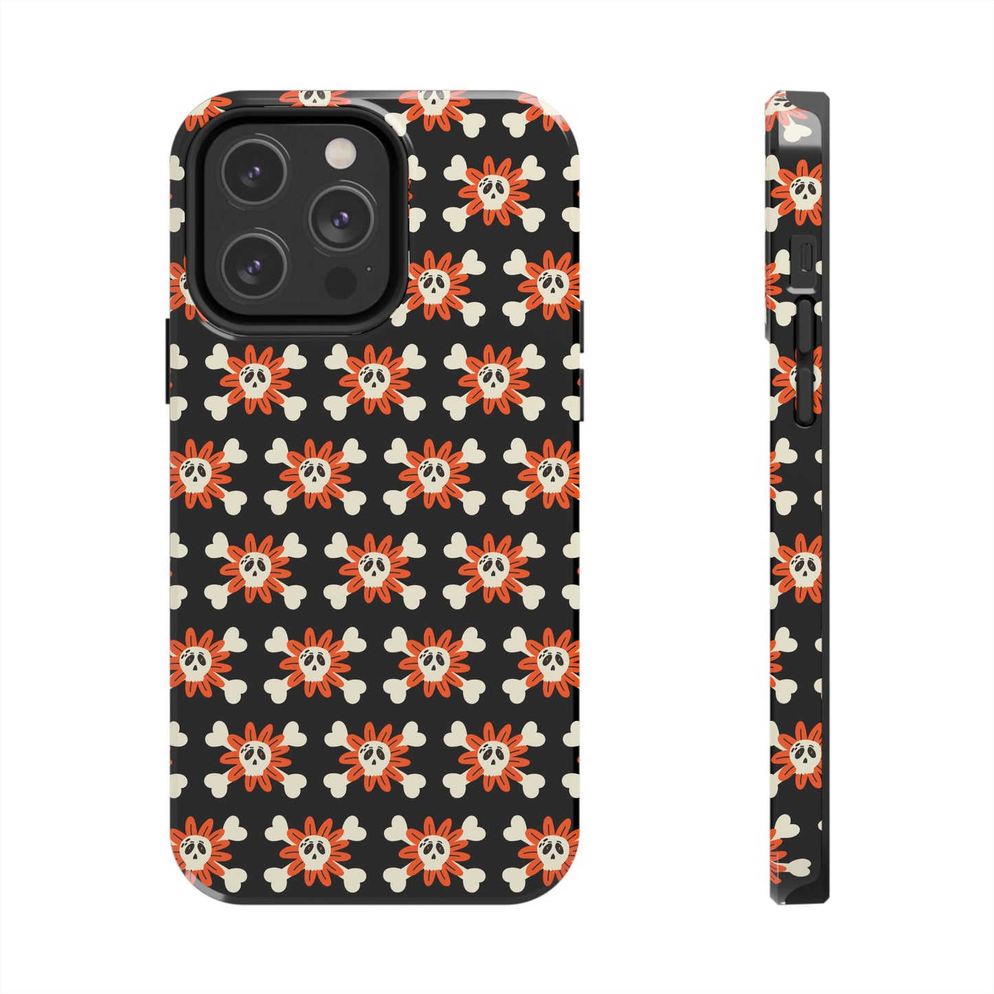 Skull Crossbones and Orange Flower Tough Phone Cases