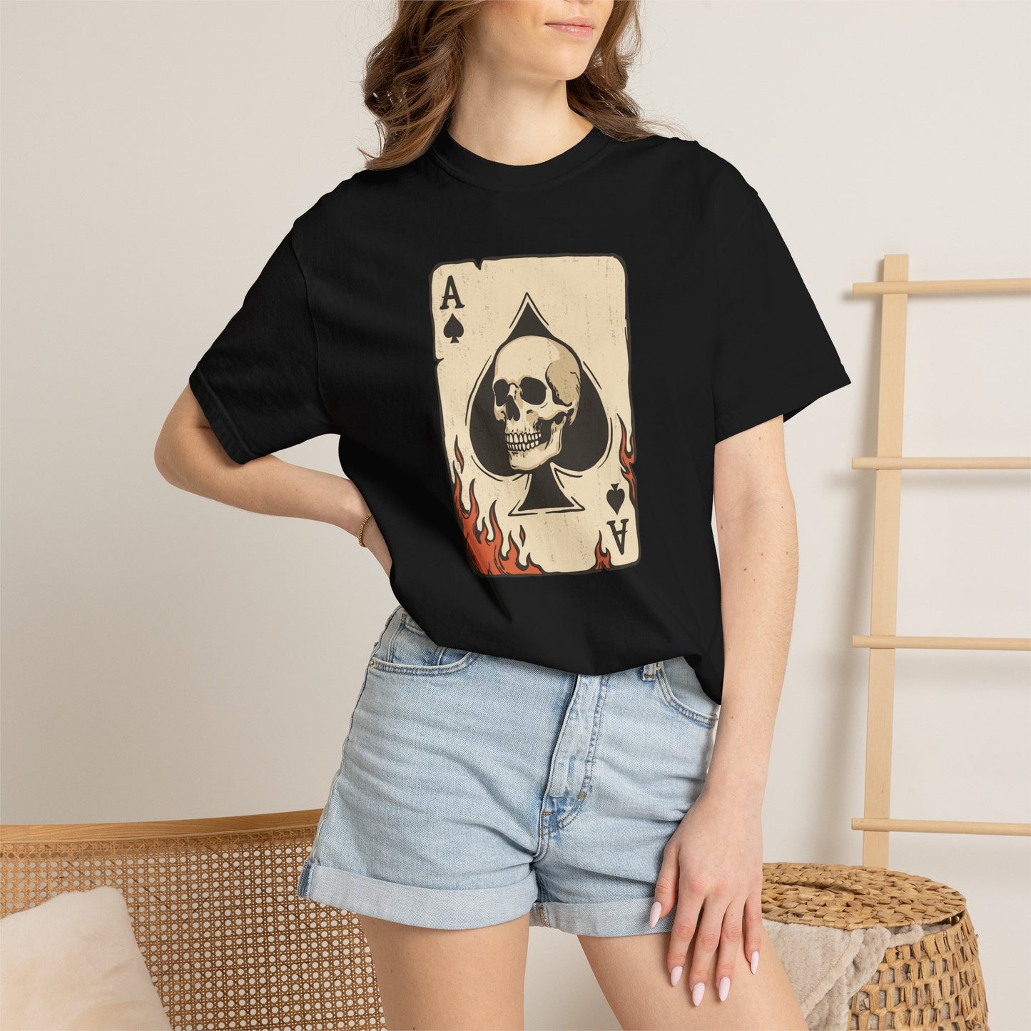 Vintage Ace Card with Skull and Flames Comfort Graphic Tee