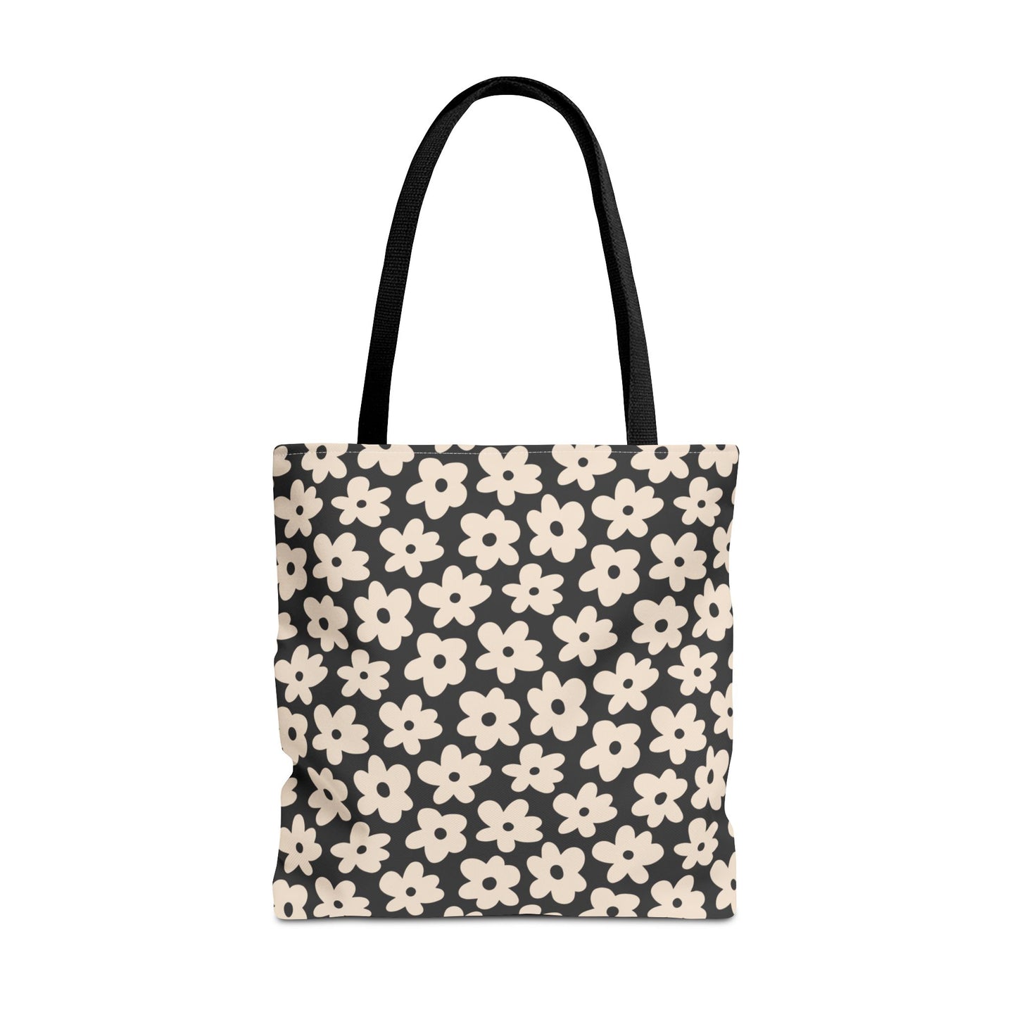 Black and Tan Retro Flower Tote Bag 3 sizes