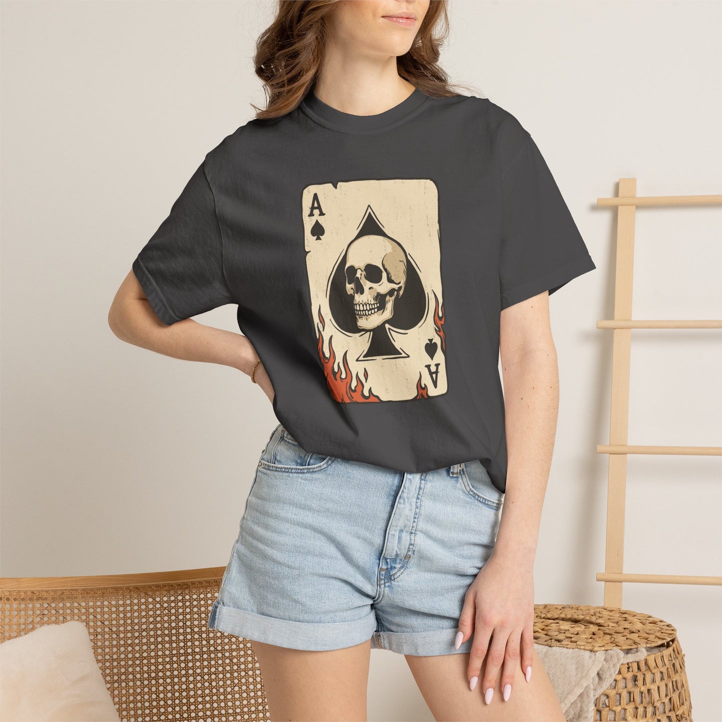 Vintage Ace Card with Skull and Flames Comfort Graphic Tee